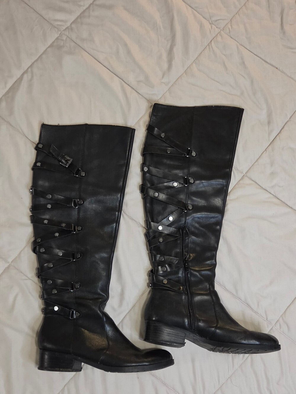 Carlos Santana Metropolis Black Leather Knee-High Studed Boots Size 9